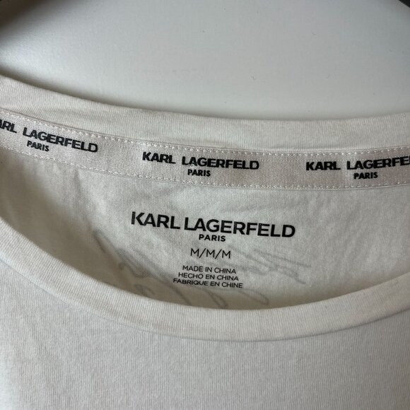 Karl Lagerfeld  Love From Paris T Shirt Womens White Medium M Fashion Designer - Picture 11 of 12